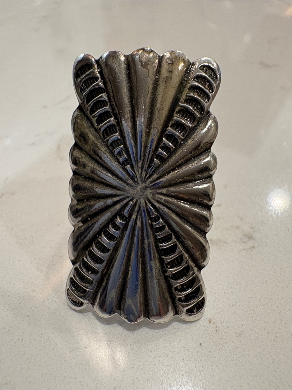 Sterling-Style Silver Floral Engraved Statement Ring